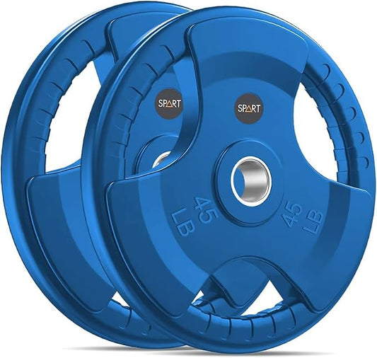 SPART 2-Inch Color Rubber Coated Olympic Grip Plate in Pairs or Single for Strength Training, Weightlifting and Bodybuilding, Solid Cast Iron Weight Plates for Barbell, 2.5LB/5LB/10LB/25LB/35LB/45LB, Two Years Warranty