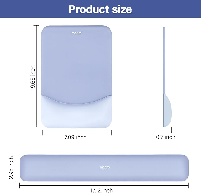 MOSISO Wrist Rest Support Mouse Pad & Keyboard Set, Slate Blue | Rectangular Ergonomic Mousepad, Non-Slip Base, Home/Office Pain Relief & Easy Typing, Neoprene Cloth & Raised Silicone Lining