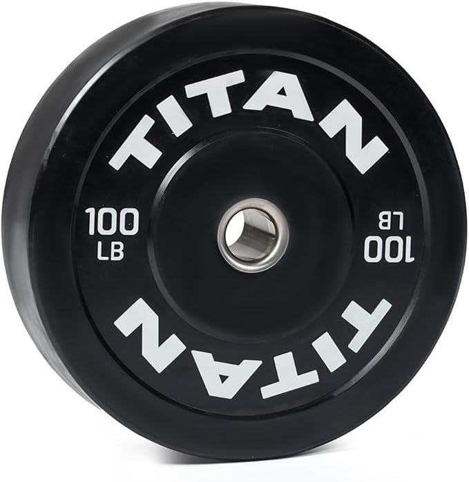 Titan Fitness Economy Series Black Olympic Bumper Plates, Durable Rubber Exterior with Steel Core, Weightlifting and Strength Training Weight Plate