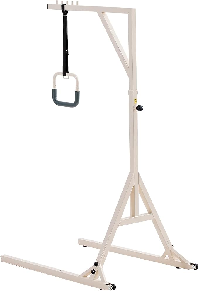 VEVOR Trapeze Bar for Bed Mobility, Height-Adjustable Bed Trapeze with 2 Casters, 350LBS Weight Capacity Heavy Duty Pull Up Trapeze Bar with Floor Stand for Elderly, Disabled, Bedridden Patients