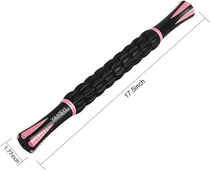 YANSYI Professional 9-Roller Deep Tissue Massage Stick - Portable Muscle Recovery Roller for Athletes, Relieves Post-Workout Soreness & Leg/Back Pain - Portable Physio Tool (Pink)