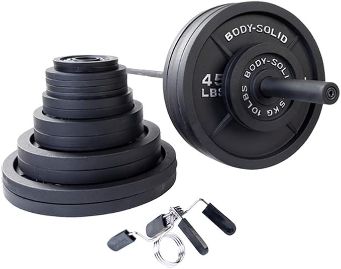 Body-Solid Cast Iron Olympic Weight Plate Set, Free Weights Dumbbell Plates with 2 Inch Standard Hole for All Olympic Barbell Types
