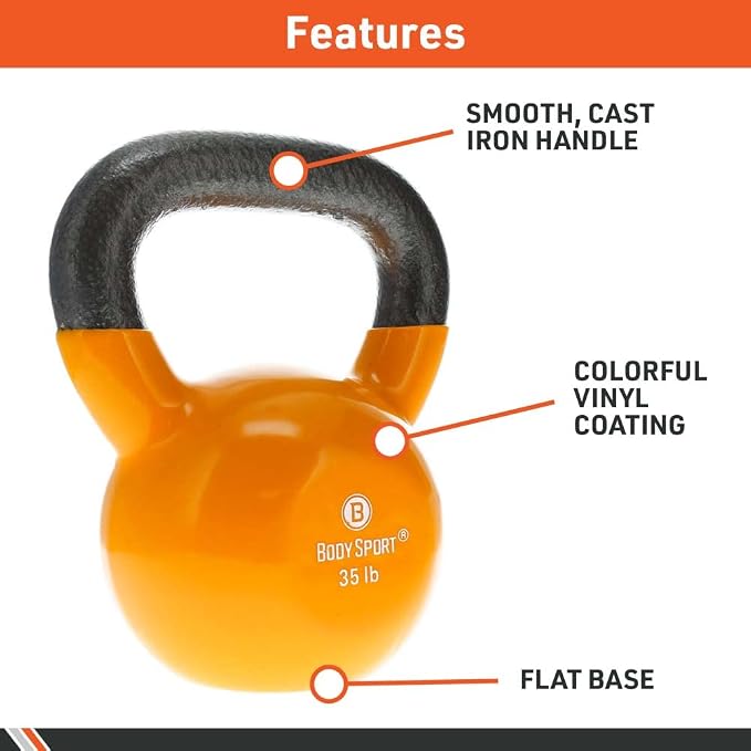 Body Sport Cast Iron Vinyl Coated Kettlebells – Kettlebell for Weight Lifting – Strength Training Kettlebell – Professional Fitness for Gym & At Home