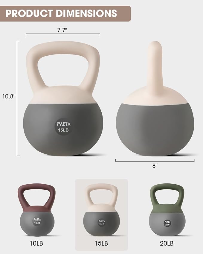 PAETA Soft Kettlebell for Home Fitness – Anti-Slip Grip & Wide Handle Design,Soft Kettlebell Set, Gentle Floor-Friendly Impact – 10lbs, 15lbs, 20lbs, for Home Functional Training