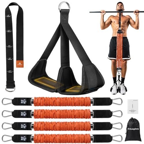 Pull Up Assistance Bands with Foot Support Pedal - Upgraded Heavy Duty Resistance Bands Adjustable Weight/Height with Bands&Measured Strap for Strength Training Home Gym