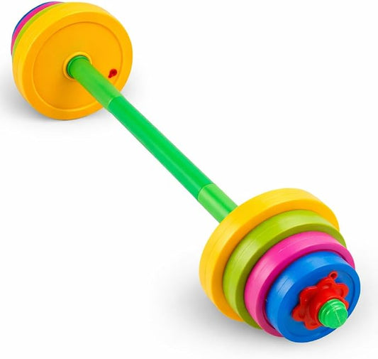Liberty Imports Kids Barbell Weight Set - Adjustable Workout Toy Equipment for Children Pretend Play Exercise - Toddler Beginner Gym, Fitness, Weightlifting and Powerlifting (32 inches), multicolored