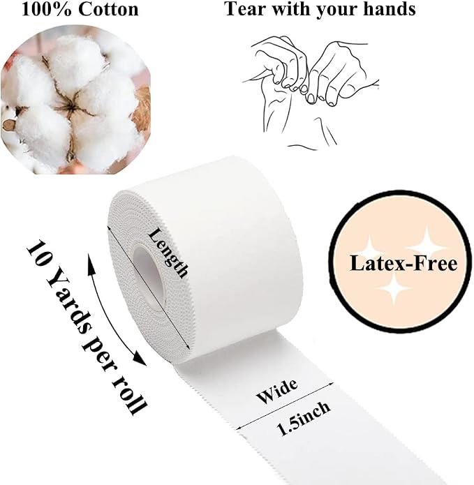 ADMITRY Athletic Tape,5 Pack White Sports Tape | Very Strong No Sticky Residue Wrist Ankle Tape for Gymnastics Boxing Lacrosse Climbing Hockey Bat