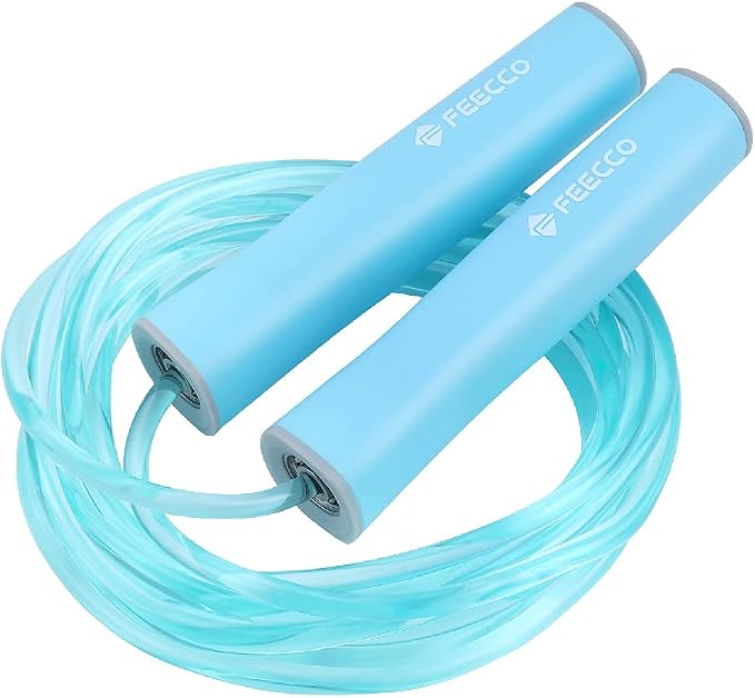 FEECCO Jump Rope for Kids, Pink and Blue Colored Jump Ropes for Girls and Boys 3~12 Years Old, with Adjustable Length Rope and Skin Friendly Silicone Handles