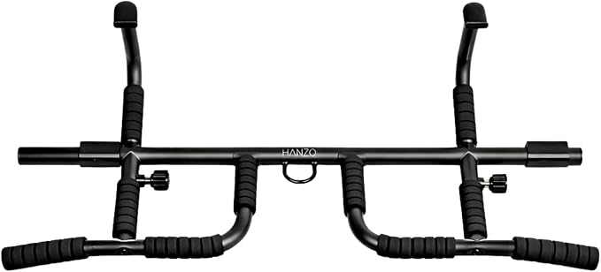 HANZO Doorway Pull Up Bar Set with Suspension Straps – Multi-Grip Chin Up Bar for Home Gym – No Screws, Strength Training Workout Bar, Door Gym Pullup Bar