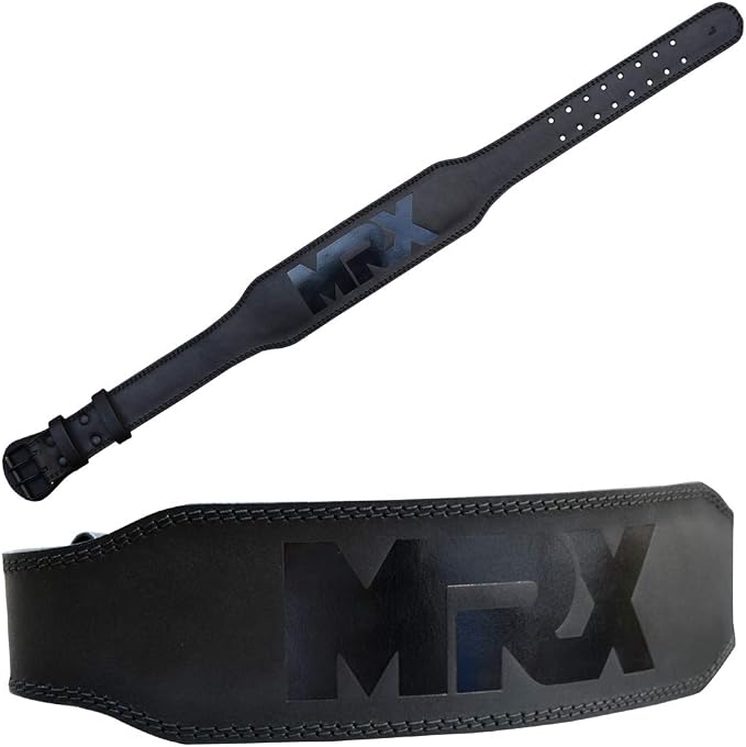 MRX Weight Lifting Belt Genuine Leather - 4 Inches Wide 8mm Thick Padded Lumbar Back Support Double Prong Powerlifting Belts Heavy Duty Deadlifts Workout Squats & Exercise Belt for Men & Women