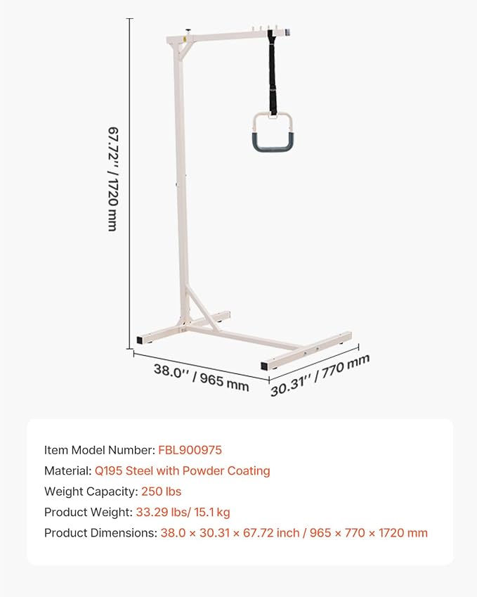VEVOR Trapeze Bar for Bed Mobility, Heavy-Duty Steel Free Standing Trapeze Bar 250 LBS Weight Capacity, Hospital Bed Pull Up Assist for Elderly & Disabled, Ideal for Hospitals, Nursing Home, Home Care