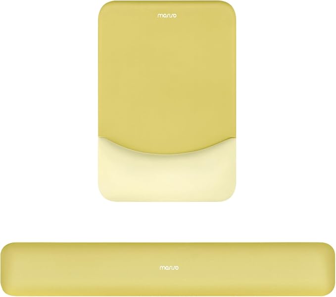 MOSISO Wrist Rest Support Mouse Pad & Keyboard Set, Yellow | Rectangular Ergonomic Mousepad, Non-Slip Base, Home/Office Pain Relief & Easy Typing, Neoprene Cloth & Raised Silicone Lining
