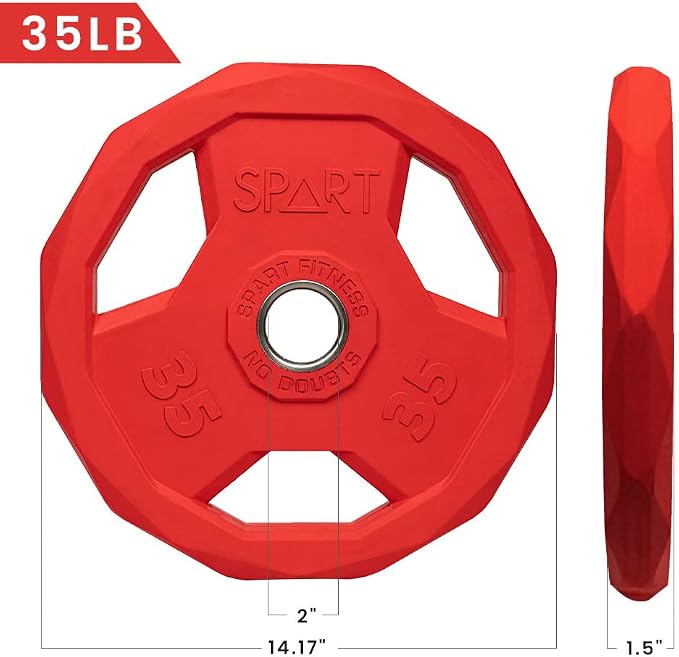 SPART Color Coded Weight Plate 2-Inch Rubber Coated Olympic Grip Plate for Barbell, Solid Cast Iron Weight Plates for Strength Training, Weightlifting, Crossfit, Home Gym, 2.5LB/5LB/10LB/25LB/35LB/45LB, Pair