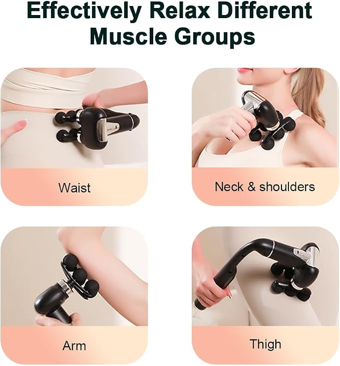 Massage Gun with Extension Handle, 2-in-1 Back Massager Gun | Handheld Foot Back Neck Shoulder Massager with 6 Adjustable Speeds & Modes for Gym & Home Use, Birthday Gifts for Men
