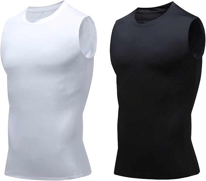 Compression Shirt Men Slimming Body Shaper Vest Crewneck Workout Tank Top | Tummy Control Undershirts, Gynecomastia Compression Shirts, Back Support, Sleeveless Muscle Shirts, Shaping Tank Top