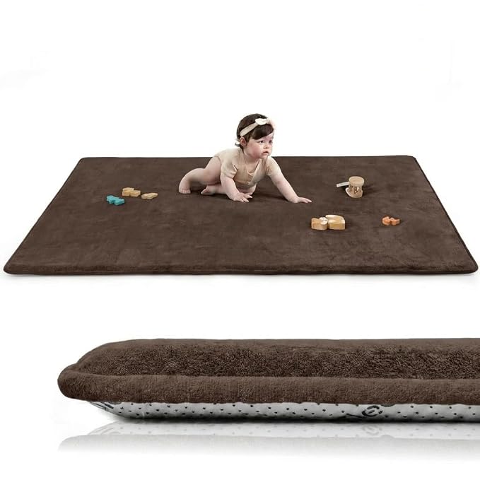 Baby Play Mat for Floor,Extra Large 71"×79" Playpen Mat for Toddler,Infant,Kids,1.3" Thick Non-Slip Nursery Rug,Water Repellent Soft Padded Activity Mats for Tummy Time(Dark Brown)