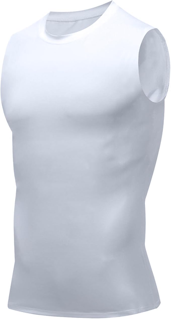 Compression Shirt Men Slimming Body Shaper Vest Crewneck Workout Tank Top | Tummy Control Undershirts, Gynecomastia Compression Shirts, Back Support, Sleeveless Muscle Shirts, Shaping Tank Top