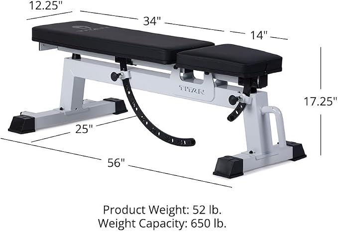 Titan Fitness Performance Series Adjustable Bench, Supports 650 LB Incline, Versatile Utility Bench for Home Gym Weightlifting, Strength Training, Flat, Incline, Upright Positions