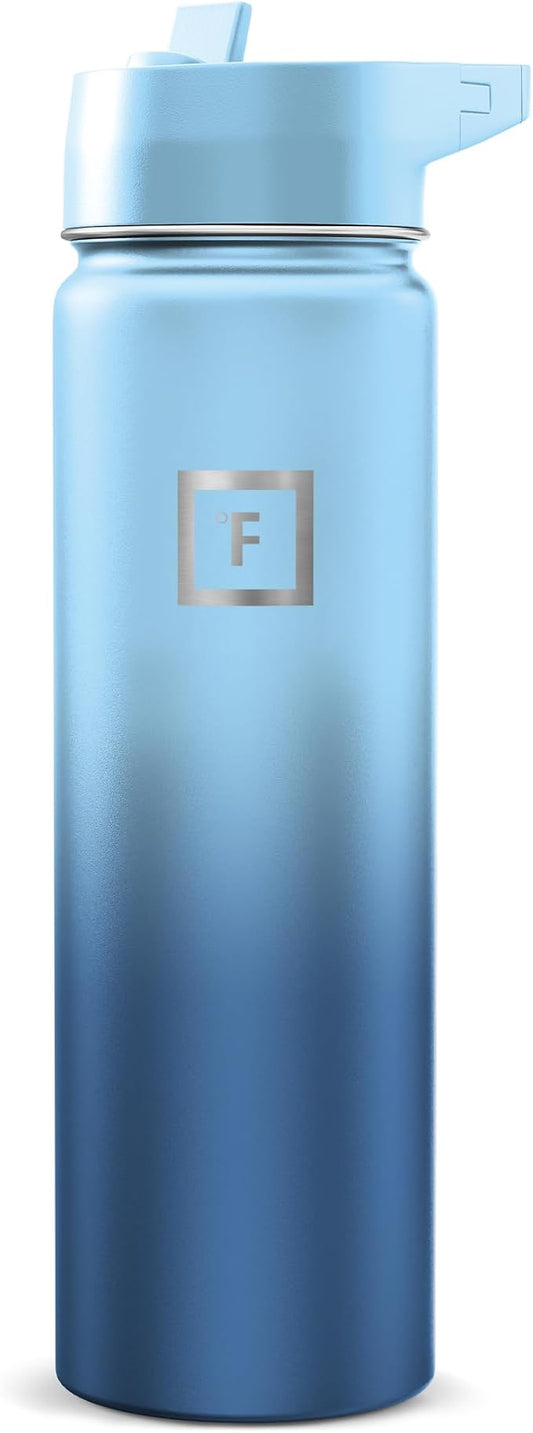 IRON °FLASK 24 oz Wide Mouth Water Bottle with Straw | Insulated Stainless Steel Sports Water Bottle with Leakproof Straw Lid - BPA Free, Cold 24 Hrs, Sweat Free (Blue Wavess)