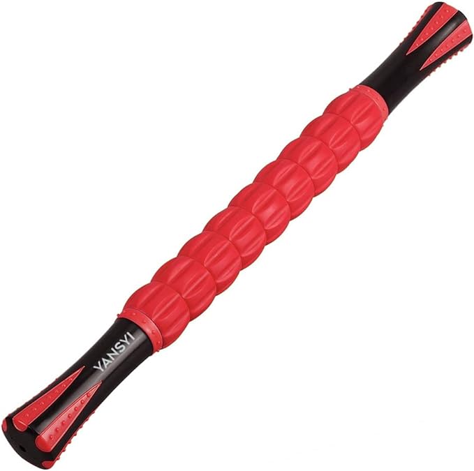 YANSYI Professional 9-Roller Deep Tissue Massage Stick - Portable Muscle Recovery Roller for Athletes, Relieves Post-Workout Soreness & Leg/Back Pain - Portable Physio Tool (Red)