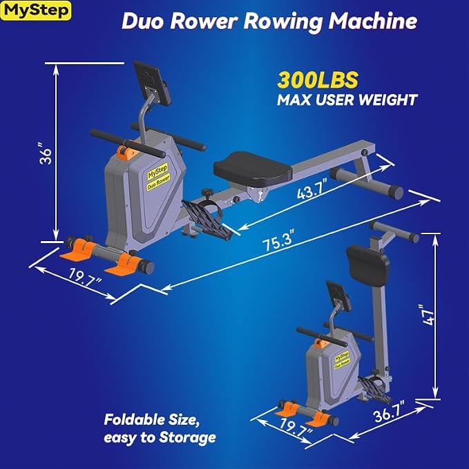 Magnetic Rowing Machine, Quiet Rowing Machines for Home，8 Levels Adjustable Resistance, Foldable Rower with Tablet Holder, Combined Strength Training for Two