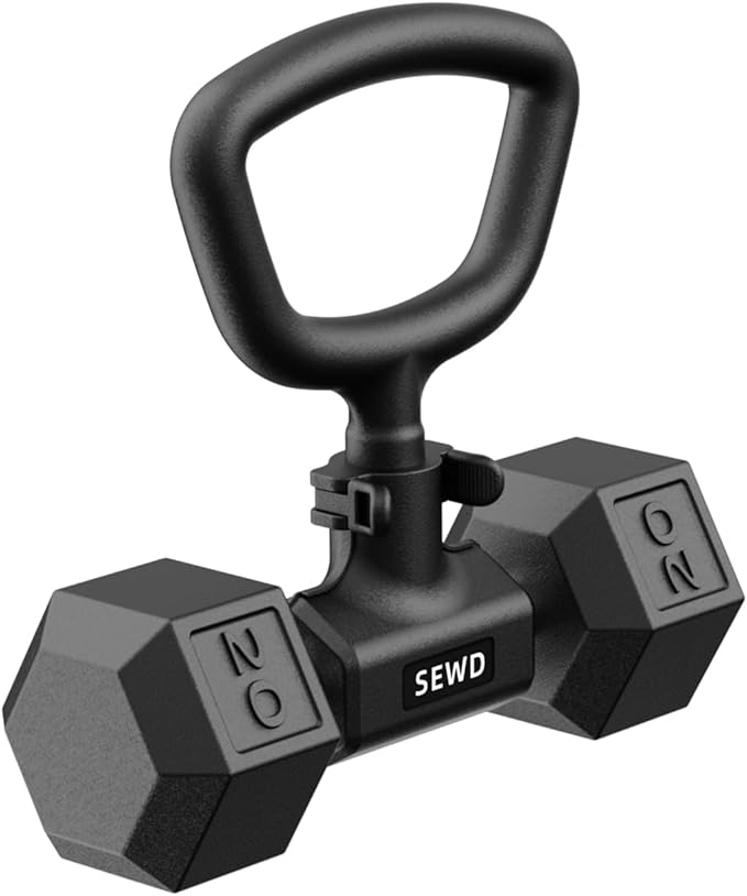 Convert Dumbbells into Kettlebell by SEWD – Adjustable Weights & Up to 220LB Capacity Kettlebell Handle for Weight Lifting, 90-Degree Rotating Handle, Compatible with Dumbbells (max 1.5" handle diameter, min 4.5" handle length）