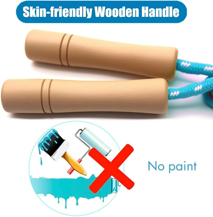 Jump Rope for Kids - Wooden Handle - Adjustable Cotton Braided Fitness Skipping Rope for Toddler Fitness Workout Exercise Outdoor Activity