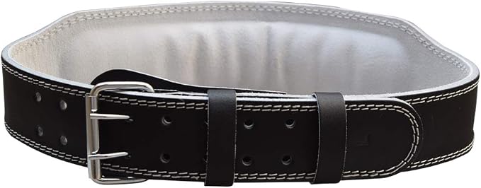 MRX Weight Lifting Belt Genuine Leather - 4 Inches Wide 8mm Thick Padded Lumbar Back Support Double Prong Powerlifting Belts Heavy Duty Deadlifts Workout Squats & Exercise Belt for Men & Women
