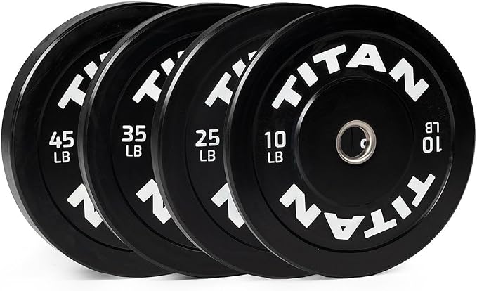 Titan Fitness Economy Series Black Olympic Bumper Plates, Durable Rubber Exterior with Steel Core, Weightlifting and Strength Training Weight Plate