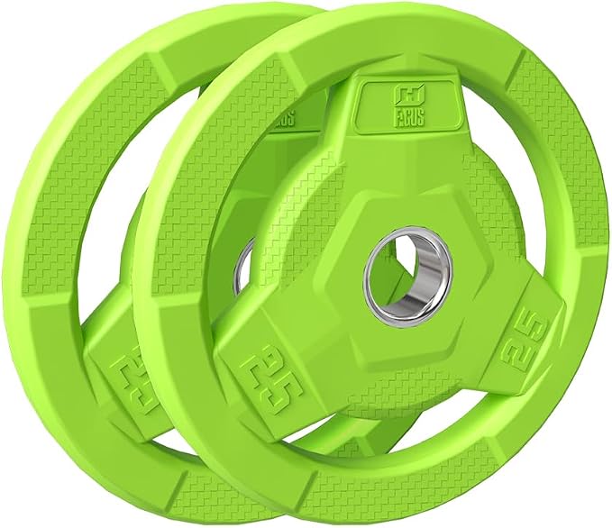 Color Coded 2-Inch Rubber Coated Olympic Grip Plate for Barbell,Solid Cast Iron Weight Plates for Strength Training, Weightlifting, Home Gym, 2.5/5/10/15/25/35/45 LB, Single and Pair