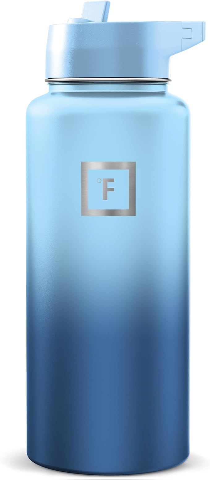 IRON °FLASK 32 oz Wide Mouth Water Bottle with Straw | Insulated Stainless Steel Sports Water Bottle with Leakproof Straw Lid - BPA Free, Cold 24 Hrs, Sweat Free (Blue Wavess)