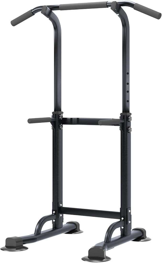 DlandHome Power Tower Pull Up Bar Dip Station,Adjustable Height Dip Stand | Multi-Function Fitness Equipment for Strength Training Home Gym,Stable Steel Frame for Pull Ups Dips Push Ups,Supports 330LBS