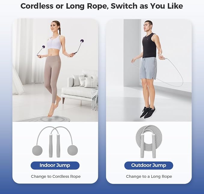 Keep 2-in-1 Weighted Jump Rope for Fitness, Cordless Ropeless Skipping Rope with 65mm Weighted Balls & Adjustable 3M Rope, Indoor Cardio Workout Rope for Home Gym, Men & Women
