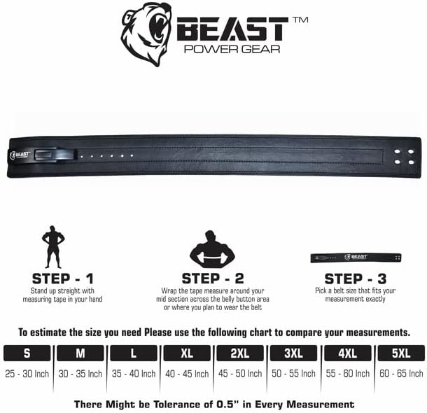 Beast Power Gear Weight Lifting Belt Lever Buckle 10MM 13MM Thick & 4 Inches Free Strap Weightlifting, Powerlifting, Deadlifts, Squats Men Women