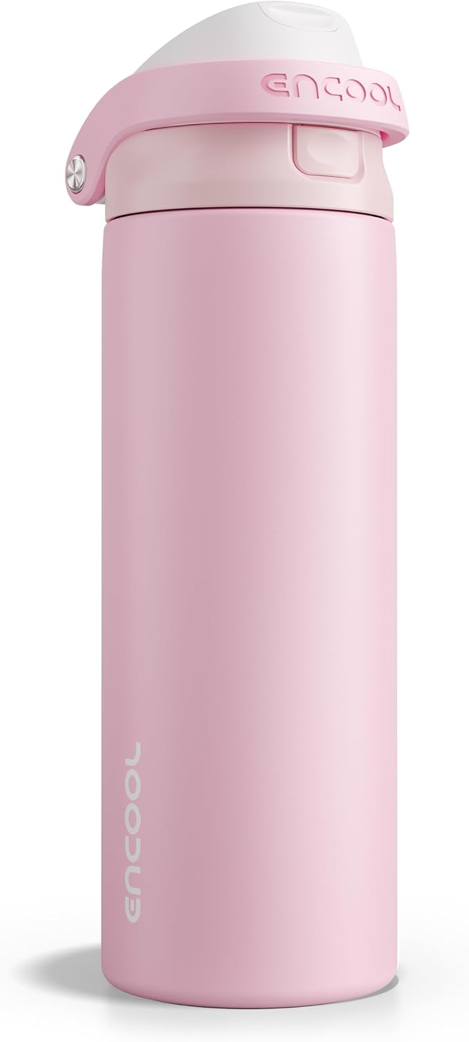 ENCOOL Leakproof Insulated Water Bottle with Straw Dual-Sip Water Bottle Bag-Safe Design for Work, Commute & Gym – Keeps Drinks Cold All Day, 24 oz, Poppy Pink