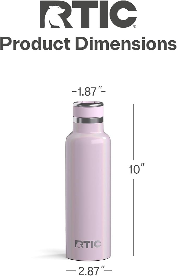 RTIC 20oz Journey Water Bottle, Ceramic Lined, Pale Pink Glitter | Stainless Steel Metal, Insulated for Hot and Cold Drinks, Sports, Travel and Camping