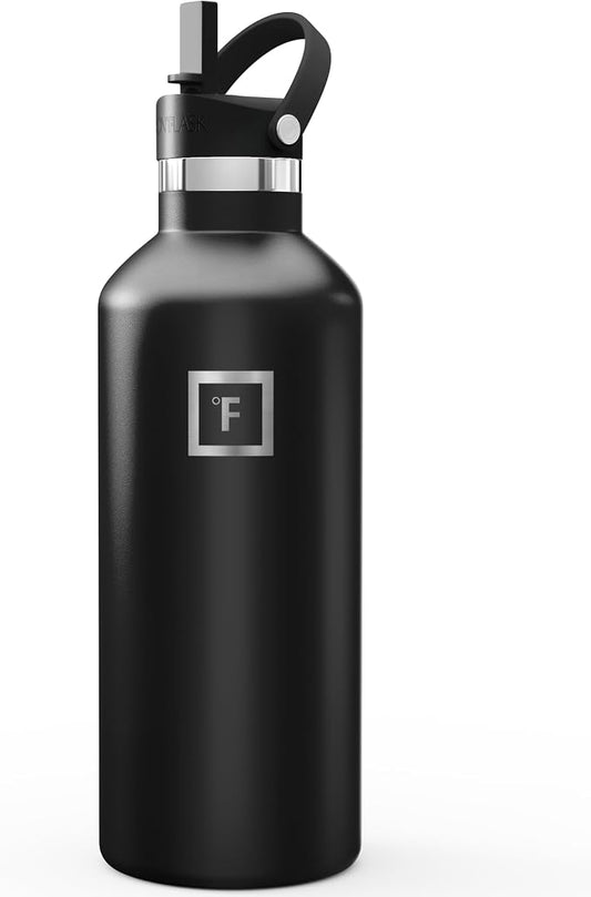 IRON °FLASK 32 oz Narrow Mouth Water Bottle with Straw | Insulated Stainless Steel Sports Water Bottle with Leakproof Straw Lid - BPA Free, Cold 24 Hrs, Sweat Free (Midnight Black)