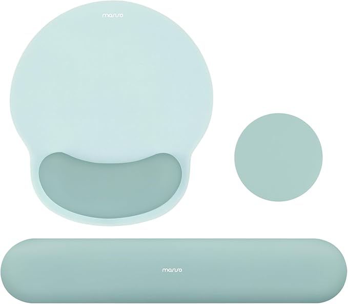 MOSISO Wrist Rest Support for Mouse Pad&Keyboard Set, Aquamarine | Circle Curved Ergonomic Mousepad Non-Slip Base Home/Office Pain Relief&Easy Typing Pad with Soft Cloth&Silicone Lining