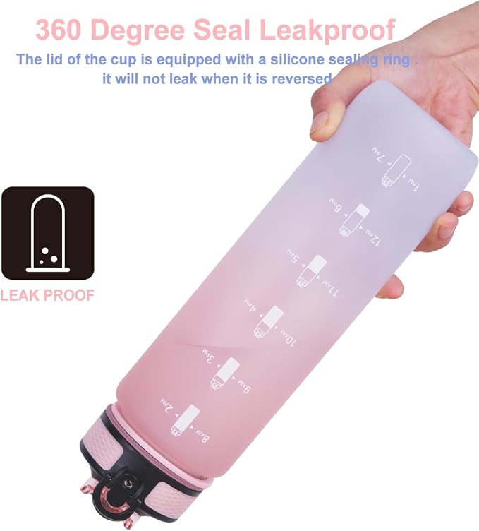 EYQ 32oz Water Bottle with Straw, Time Marker, Blue Purple | Blue Purple Tritan, BPA Free, Time Marker, Leakproof Lock Lid, Wide Mouth, for Gym, School, Office and Travel