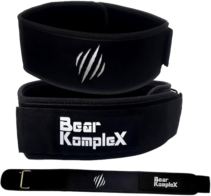 Bear KompleX 4" Straight Weightlifting Belt for at-Home Powerlifting, Squats, Weight Training and More. Low Profile with Super Firm Back for Maximum Stability & Exceptional Comfort