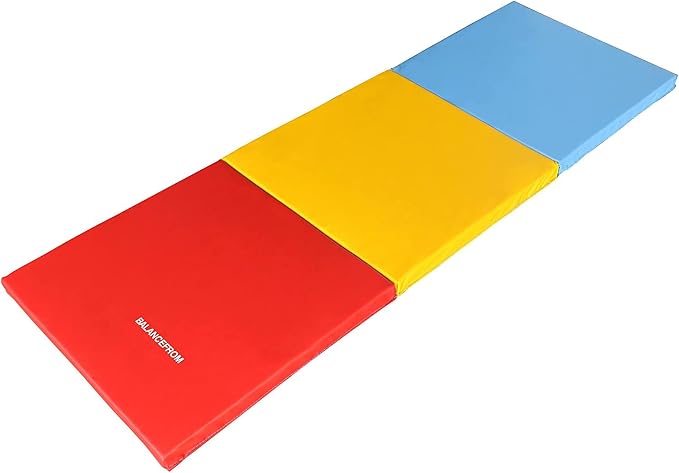 BalanceFrom 6x2 Feet 3-Panel Folding Gymnastics Mat – 1.5-Inch Thick Pad with Vinyl Surface and Carrying Handles for Tumbling, Yoga, Pilates, Home Workouts, and Martial Arts