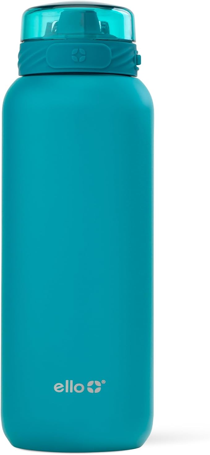 Ello Cooper 32oz Insulated Stainless Steel Water Bottle with Straw, Antigua | Leakproof water bottle with straw and carry handle. BPA-free, keeps drinks cold 32 hours, great for gym, travel, and school.