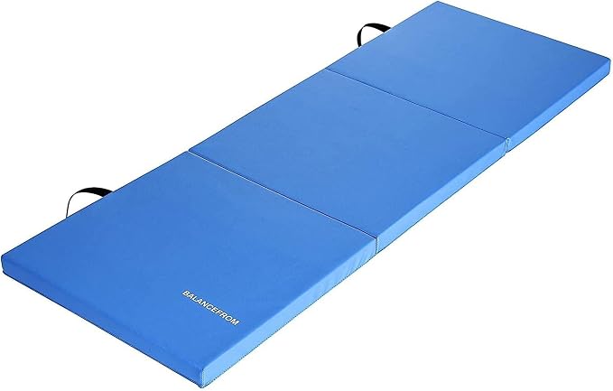 BalanceFrom 6x2 Feet 3-Panel Folding Gymnastics Mat – 2-Inch Thick Pad with Vinyl Surface and Carrying Handles for Tumbling, Yoga, Pilates, Home Workouts, and Martial Arts