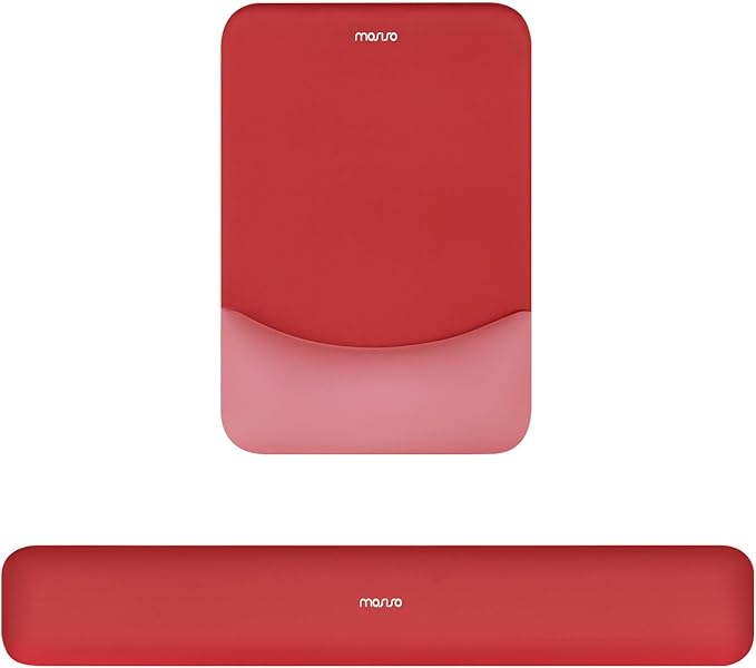 MOSISO Wrist Rest Support Mouse Pad & Keyboard Set, Red | Rectangular Ergonomic Mousepad, Non-Slip Base, Home/Office Pain Relief & Easy Typing, Neoprene Cloth & Raised Silicone Lining