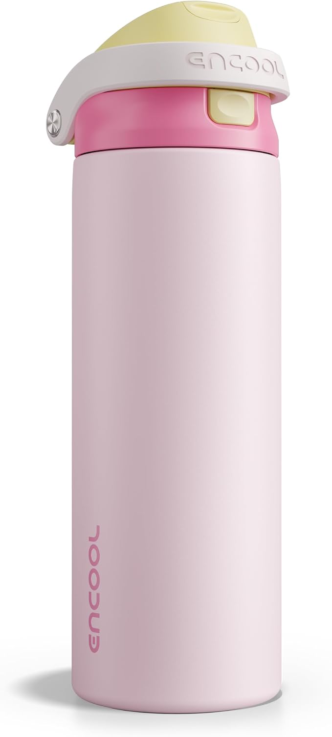 ENCOOL Leakproof Insulated Water Bottle with Straw Dual-Sip Water Bottle Bag-Safe Design for Work, Commute & Gym – Keeps Drinks Cold All Day, 24 oz, Butter Rose
