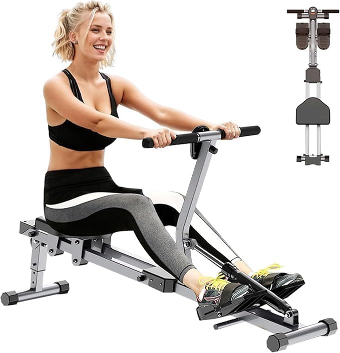 Foldable Rowing Machine, 12-Level Hydraulic Rower for Home Gym | 300LBS Capacity Compact Rowing Machine with LCD Display, Full Body Workout Equipment for Home Exercise & Cardio Training