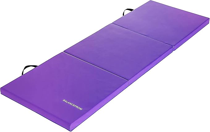 BalanceFrom 6x2 Feet 3-Panel Folding Gymnastics Mat – 2-Inch Thick Pad with Vinyl Surface and Carrying Handles for Tumbling, Yoga, Pilates, Home Workouts, and Martial Arts