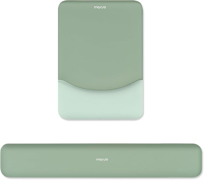 MOSISO Wrist Rest Support Mouse Pad & Keyboard Set, Green | Rectangular Ergonomic Mousepad, Non-Slip Base, Home/Office Pain Relief & Easy Typing, Neoprene Cloth & Raised Silicone Lining