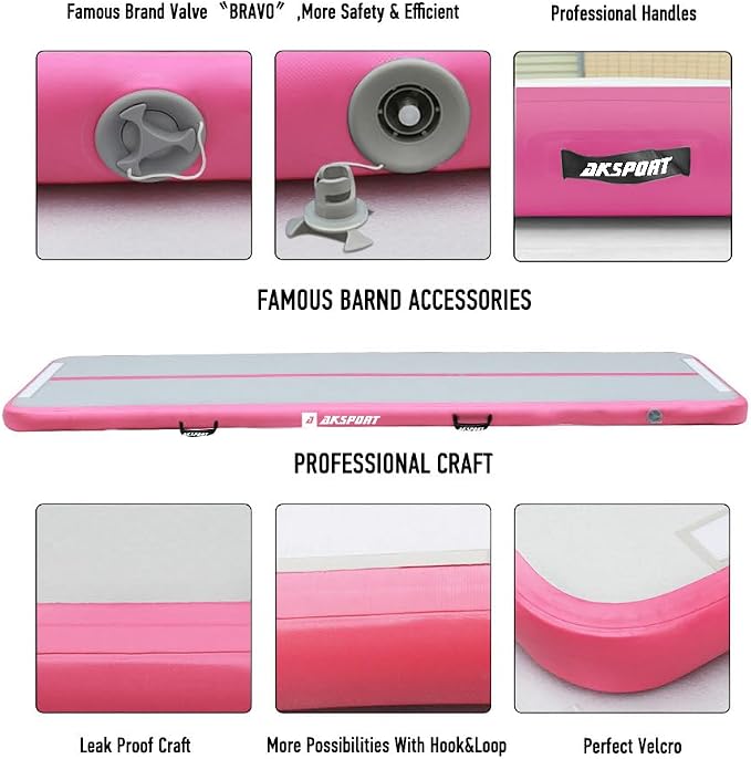AKSPORT Gymnastics Air Mat Tumble Track Tumbling Mat Inflatable Floor Mats with Air Pump for Home Use/Tumble/Gym/Training/Cheerleading/Parkour/Beach/Park/Water