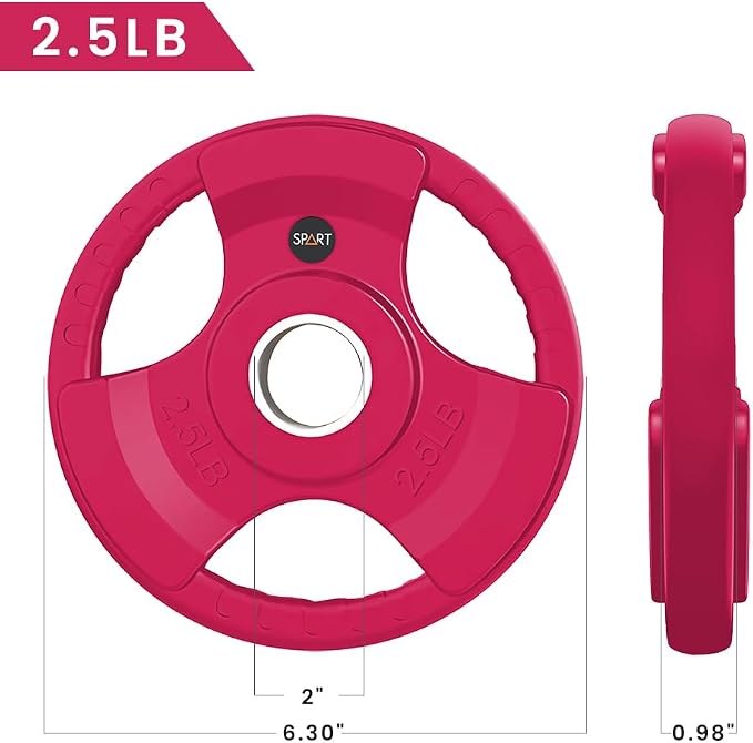 SPART 2-Inch Color Rubber Coated Olympic Grip Plate in Pairs or Single for Strength Training, Weightlifting and Bodybuilding, Solid Cast Iron Weight Plates for Barbell, 2.5LB/5LB/10LB/25LB/35LB/45LB, Two Years Warranty